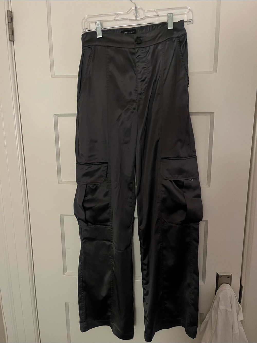 Sanctuary Dark Grey Satin Cargo Pants